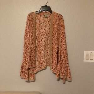 Nalini Womens Ditsy Floral Bell Sleeve Boho Flowy Cover Up Cardigan One Size